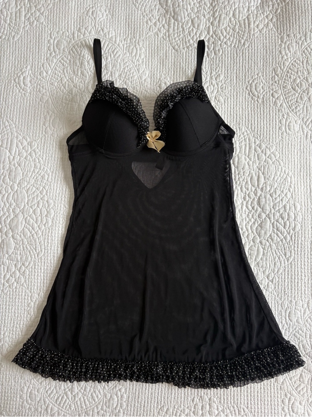Vintage 2000s Babydoll Bustier Slip Top with Polka Dot Ruffle Trim